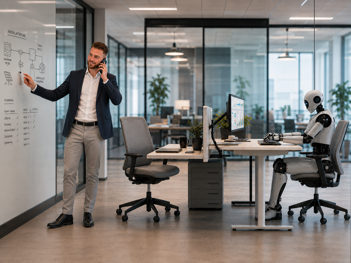 Oprichter van Dometra aan de telefoon op kantoor